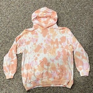 Aerie Peach and White Tie-Dye Hoodie Distressed Oversized